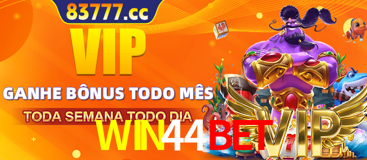 Banner promocional do WIN44BET oferecendo 100% de recompensas adicionais contínuas para quem fizer o login diário (Daily sign-in), com um mascote de coelho.