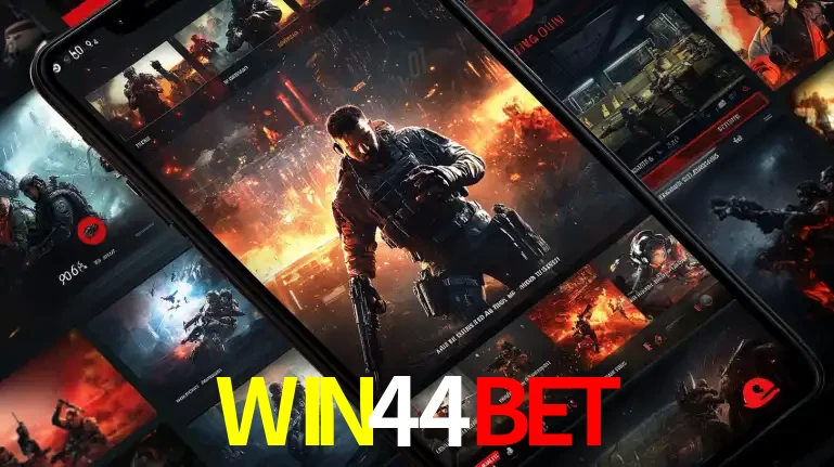 Tela de um celular exibindo uma galeria de jogos de tiro com temática militar, mostrando a variedade de e-sports disponíveis para apostas na plataforma de entretenimento WIN44BET.