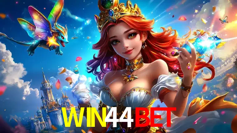 A princesa de um reino de fantasia mágico, com seu pequeno dragão, apresentando um mundo de prêmios encantados nos jogos de caça-níqueis do cassino WIN44BET.